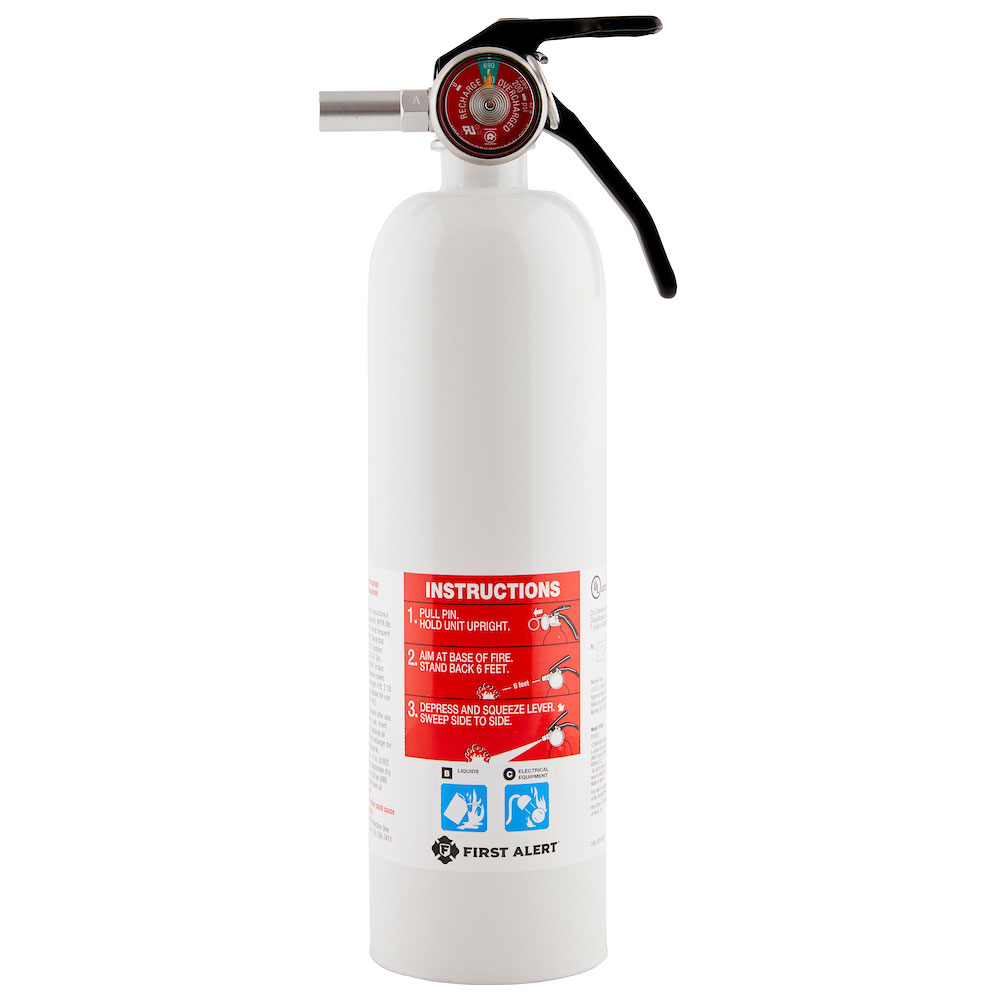 First Alert Rechargeable Recreation Fire Extinguisher UL Rated 5-B:C (White) - REC5