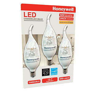 Honeywell B11 Candelabra & Chandelier LED Light Bulbs, 60W Equivalent Dimmable 3 Pack, B116027HB320